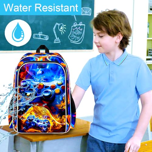 Image of 17 inch Gamer Backpack, Boys Kids Bookbag with Lunch Box, 3Pcs School Backpacks for Elementary Preschool Kindergarten (Fire Red)