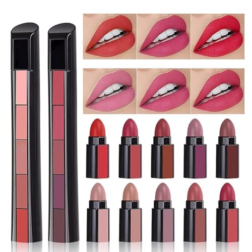 New Combo of 2 Fabulous Matte Shades 5 Lipstick in 1, (Red & Nude) Edition Crayon Matte Lipstick Set (20 ml) – (Pack of 2)