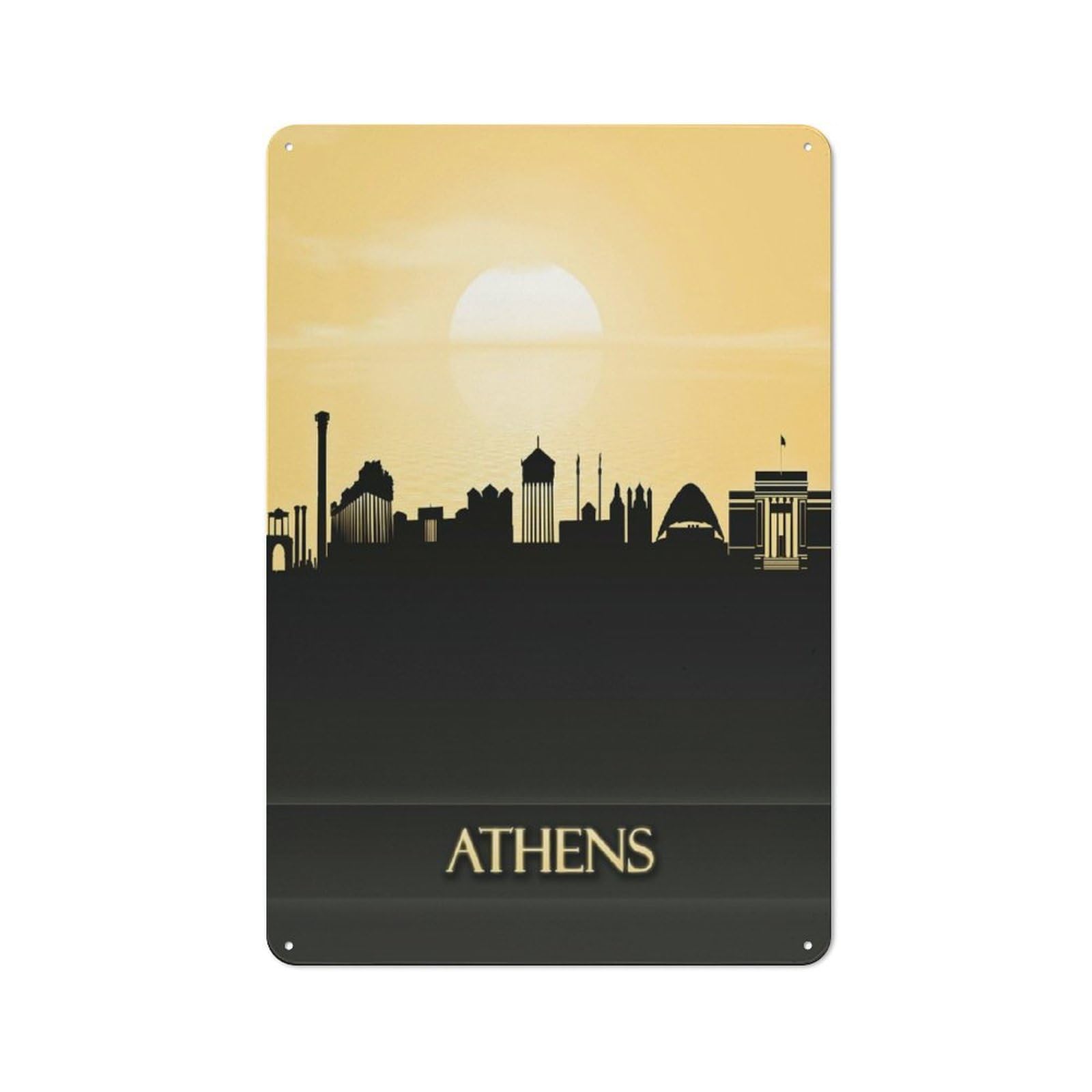 Junmoney Style-12 Athens City Skyline Rustic Metal Sign 30X20cm For Garden Room Or Summerhouse, For Themed Interiors In Garden Rooms And Summerhouses