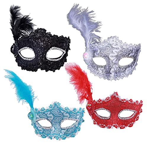 4 Piezas Mascarillas de Mascarada Máscara de Plumas Disfraz Máscara Veneciana Sexy Máscara...