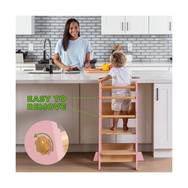 Toddler standing tower adjustable height toddler kitchen stool helper ideal kids kitchen step stool for learning new skills 2024 design with safety feet pink  urban country home decor