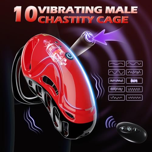 Image of Sex Toy Vibrating Chastity Cage - Male Chastity Devices Cock Cage with 10 Vibrations, App & Remote Control Penis Cage with 5 Rings 2 Keys, Bondage Gear & Accessories, Adult Sex Toys for Men