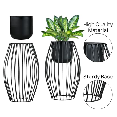 Image of Black Decorative Wire Planter Pot with Stand Indoor Outdoor Plant Stand with Planter Pot Home & Decor