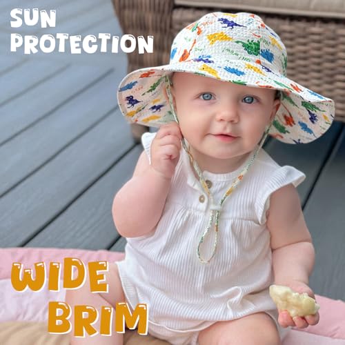 Image of HONGTEYA Baby Sun Hat Toddler Girl Beach Hat Sun Protection Adjustable Outdoor Summer Wide Brim Bucket Hat for Infant Kids