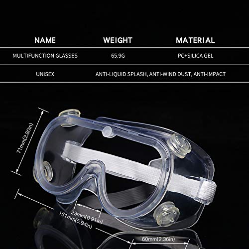 Bevi Safety Goggles Glasses Anti-Fog Protective Eye Shield with Vents for Droplet Infection Full Protection Chemical Eyewear for Home Laboratory Workplace