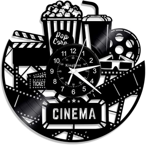 Cinema Wall Clock 12" - Vintage Movie Decor with Popcorn/Ticket/3D