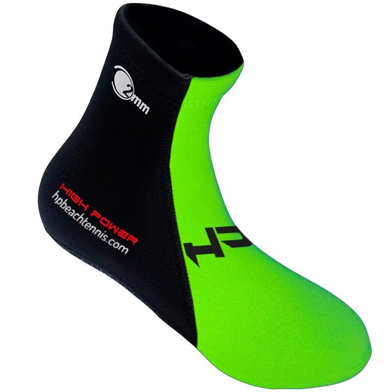 HP Calzari Beach Tennis e Beach Volley 2mm con suola rinforzata e antiscivolo (Nero e Verde, Sistema Taglie Calzature EU, Adulto, Numero (range), Stretta, 39, 41)