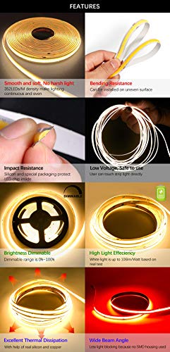 Tira LED flexible COB 384 leds/m 16.4 pies luz azul 12V miniatura 5