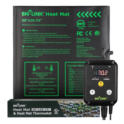 Image of BN-LINK Seedling Heat Mat Heating Pad 20 inch x 20.75 inch with Digital Thermostat Controller Combo Set Waterproof for Indoor Seed Starting and Plant Germination