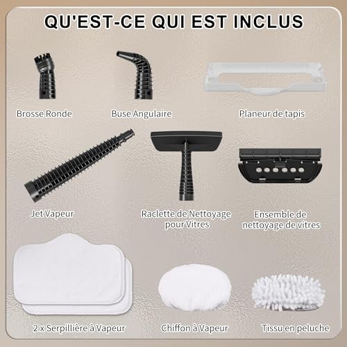 Vidattx Nettoyeur Vapeur, Balais Vapeur Multifonction 8 en 1, 1500W, Élimine 99,9% des virus et bactéries, Steam Cleaner ECO Sans Détergents, Nettoyeur Vitre, Nettoyeur Vapeur Canapé – vue 9