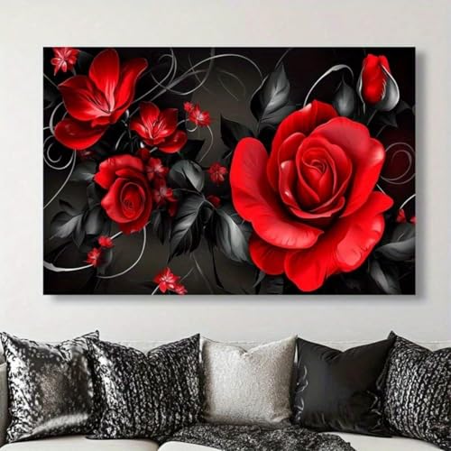Cuadro de rosas rojas lienzo diseño abstracto sin marco para dormitorio moderno 5
