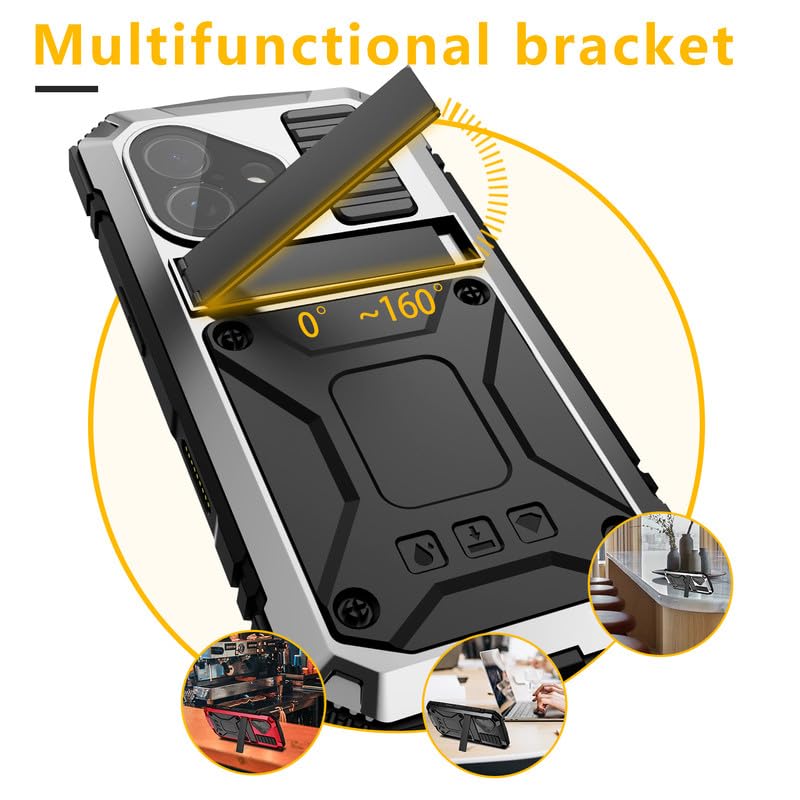 Funda para iPhone 17 para exteriores, IP-54, soporte, protector de pantalla, resistente militar, 360 grados, carcasa de silicona a prueba de golpes, de metal, para iPhone 17 de 6.3 pulgadas