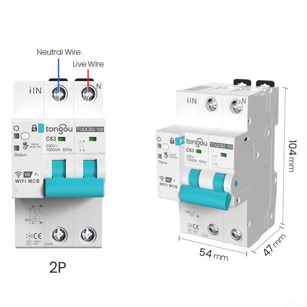 per Tuya MCB WIFI Interruttore di Misurazione, Interruttore Intelligente, Timer per Smart Life Telecomando Wireless, 2P