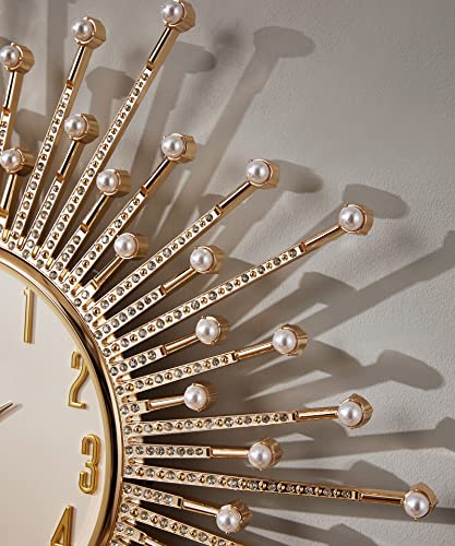 Zbcgwri Wall Clocks For Living Room Decor Modern Gold Sun Silent Wall Clock Battery Operated Light Luxury For Bedroom Kitchen Office Home Decorative Retro Crystal Clocks Wall Decor For House #TOP4