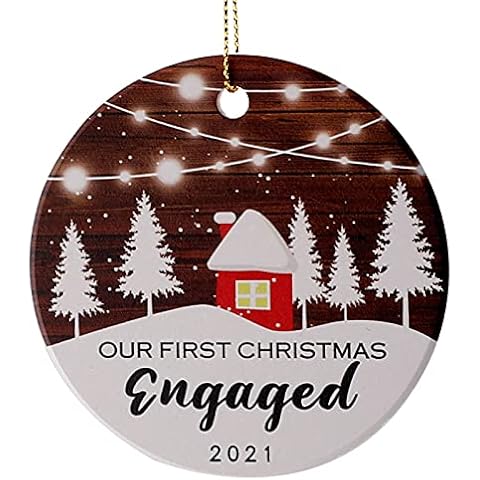 LUCKYBUNNY 2021 Christmas Ornament, Our First Christmas Engaged Ornaments, Ceramic Double Sided Decorative Hanging Ornaments Engagement Gifts for Newlywed Couple Cover