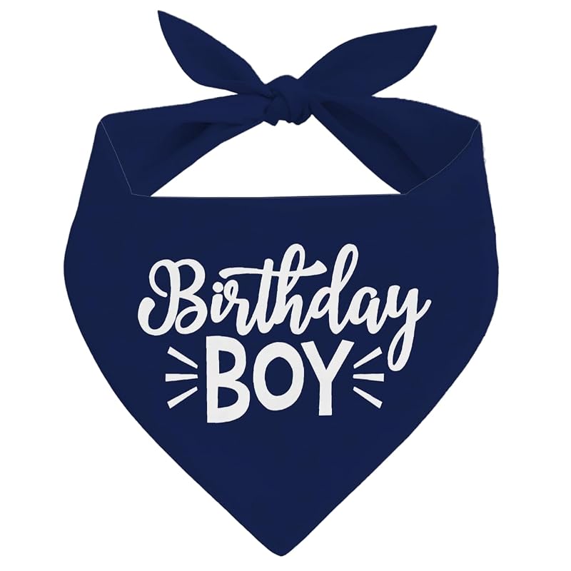 Bandana para Cães em Flanela com Estampa Birthday Boy, Dark Bule, BKDJPC, Tamanho Grande