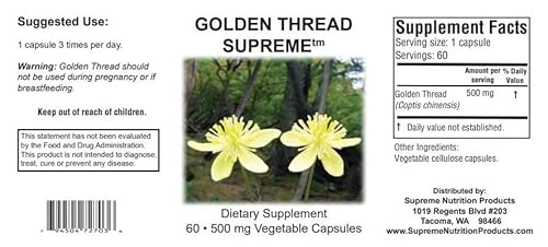 Supreme Nutrition Golden Thread Supreme, 60 Pure Coptis Chinensis Vegetarian Capsules