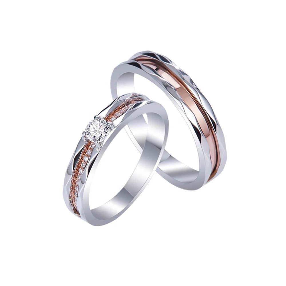 Molioaki Par de Anillos de Compromiso para Pareja en Plata de Ley 925, con Grabado y de Circonio 5A - Regalo Para Amantes