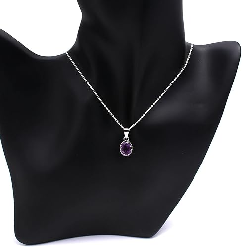 Miniatura 5 de Collar con colgante ovalado de piedra preciosa natural de Amatista de corte brillante, diseño zodiaco, piedra natal, cristales curativos, joyería de