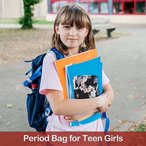 Image of Sanitary Pad Storage Bag Portable Period Bag for Teen Pads /Sanitary Napkins /Small Tampons, Sanitary Napkin Storage Bag First Period Gifts for Teen Girls (Flower)