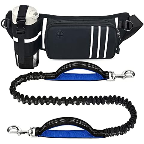 WACCET Hands Free Dog Running Lead, Dog Walking Belt with Pouch Shock Absorbing Bungee Dog Lead with Two Handles and Highly Reflective Threads Dog Leads for Small, Medium and Large Dogs Cover