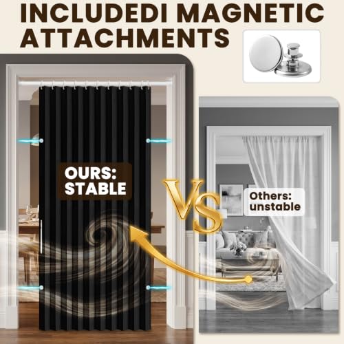Image of AJAZZ Blackout Accordion Door Closet Curtain Door Curtain Invisible Applicable Bedroom Room Living Room Doorway (Black 72 inch W x 78 inch L) 1 Panel
