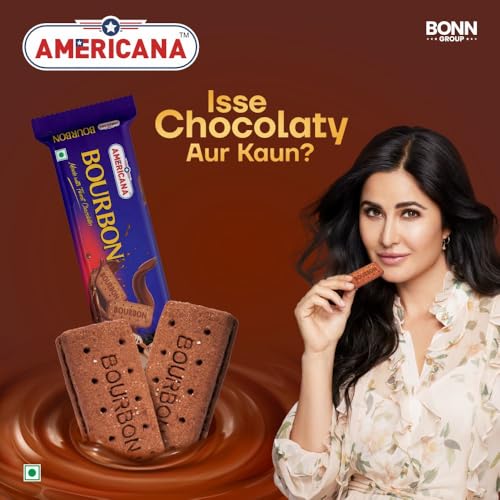 Image of Americana Premium Bourbon Chocolate Sandwich Biscuits, 150g x 8Packets - Rich Creamy Filling, Crispy Cocoa Biscuits, Vegetarian Tea Time Snack Pack Of 8