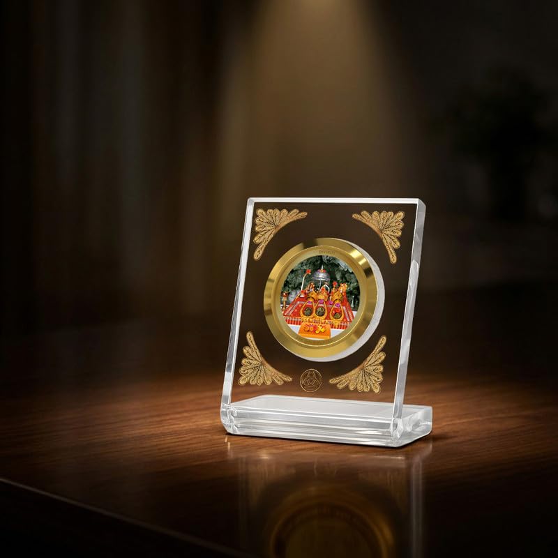 Image of DIVINITI 24K Gold Plated Lord MATA Ka Darbar Acrylic Frame for Car Dashboard, Home Temple & Office Table | Premium Spiritual Gift, Blessings for Protection & Positivity, 8x7 cm Decorative Showpiece