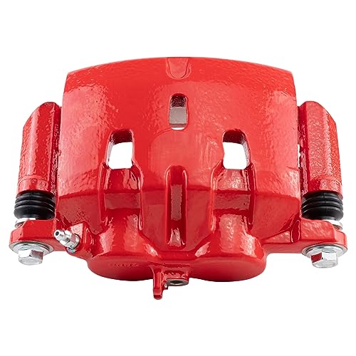 Image of TRQ Front Left Brake Caliper w /Bracket Performance Red Drivers Side