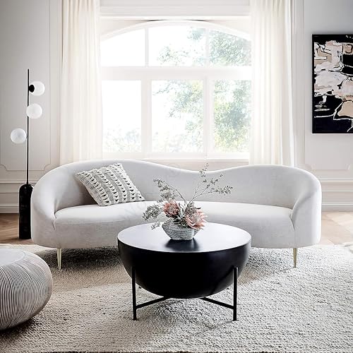 Image of Rosewood Luxury Curved Sofa in Premium Velvet-Fabric | Solid Wood Structure |High Density Foam | Sturdy Golden Legs | Comfortable & Stylish Couch for Living Room (Off-White (Cream), 3 Seater)
