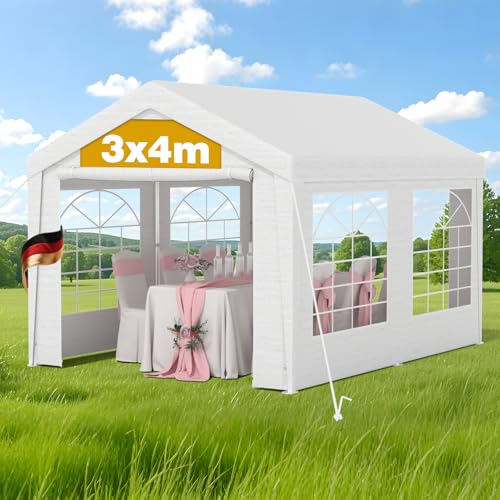 Carpa de jardín estable de 3 x 4 m, con ventanas, resistente al agua y resistente al invierno, carpa pesada para fiestas, bodas, celebraciones, fiestas en casa, carpa para el invierno, resistente al