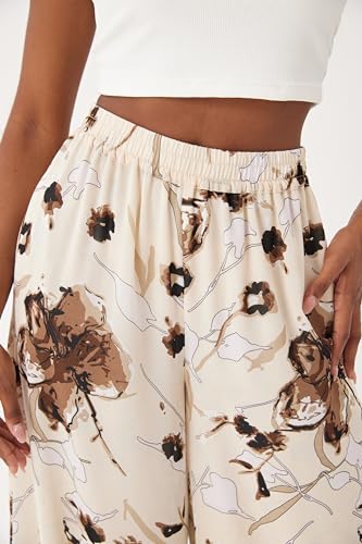 Women's Floral Boho Palazzo Pants Casual Dress Flowy Wide Leg Pant Chiffon Beach Vacation Trouser4