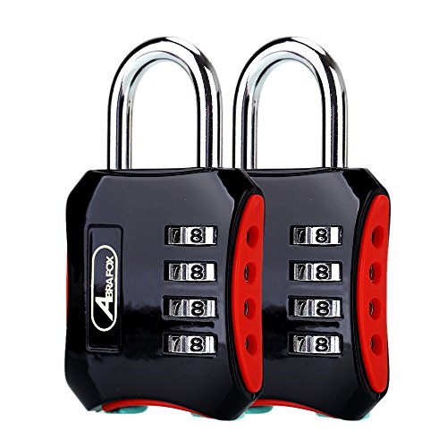 ABRAFOX Padlocks,2-Pack Heavy Duty 4-Digit Re-settable Combination Codes Locks, Luggage Locks for Gym, Indoor, School or Sports Locker, Toolbox, Fence Daily Use Black