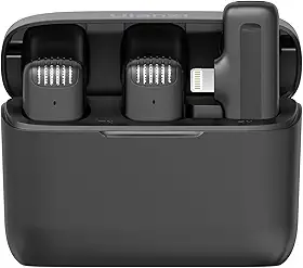 [Somente para iPhones até 14 ] ULANZI Microfone Lavalier sem fio J12 para iPhone iPad, microfone 2 em 1 Plug-Play com capa de carregamento para telefone, gravação de vídeo, Não para iPhone série 15 16