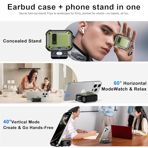 Image of AirPods Pro 3 Case with Safety Lock Phone Stand Magsafe, Military Green