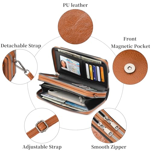 Image of FALAN MULE Crossbody Bags for Women Small Leather Cell Phone Wallet Wristlet Purse with Zip Around 2 Strap