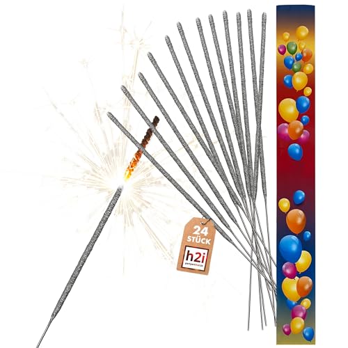 h2i Wunderkerzen | 24 Stück | 70 cm | Brenndauer ca. 160 Sek | Geburtstagskerzen Sprühkerze Spritzkerze Sternenspritzer und Funkenzauber für Party Hochzeit Silvester Geburtstag | Kat F1