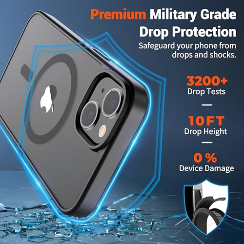 Image of Case for iPhone 13 /14 | Strong Magnetic Translucent Matte Hard Back | Camera Protection | MagSafe Compatible (TPU + Polycarbonate, Frost Black)