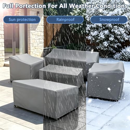 Image of STARTWO Patio Furniture Cover Set, 5 Piece Outdoor Furniture Cover Waterproof, 600D Heavy Duty Lawn Patio Set Covers for Chairs, Loveseat and Coffee Table (Grey)