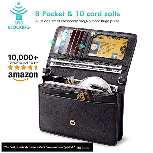 Nuoku Black Wristlet Small Crossbody Cellphone Purse+Brown Rfid Travel Double Zip Wristlet Wallet For Women thumb #1