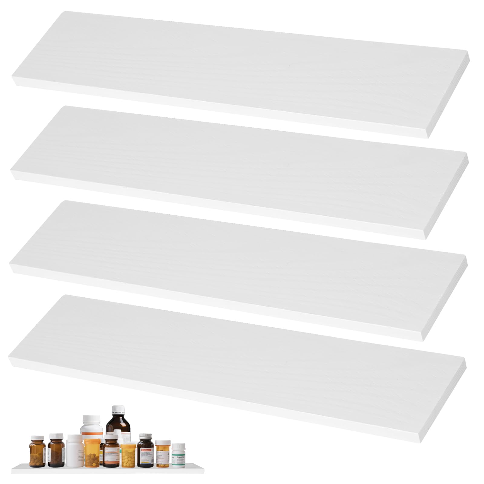 4 Pack 13 Inch White Wooden Medicine Cabinet Replacement Shelves - Sturdy Wall-Mounted Shelves, Easy Install for Kitchen or Living Room Cabinets (White)
