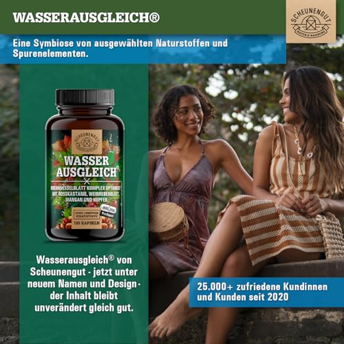 WASSERAUSGLEICH® Aqua Balance Kapseln -WICHTIG: Laborgeprüfte Wasser Balance Kapseln mit Brennessel-, Rosskastanienextrakt, Roter Weinlaub, Mangan +Kupfer 120Stk DE SCHEUNENGUT®