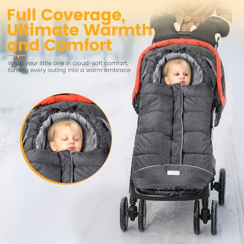 Image of Orzbow Stroller Footmuff Universal - Weather-Proof Bunting Bag for Toddler, Warm Fleece Sleeping Bag for Cold Weather, Easily Attaches to Most Strollers, Baby Boys Girls Winter Essentials, Dark Grey