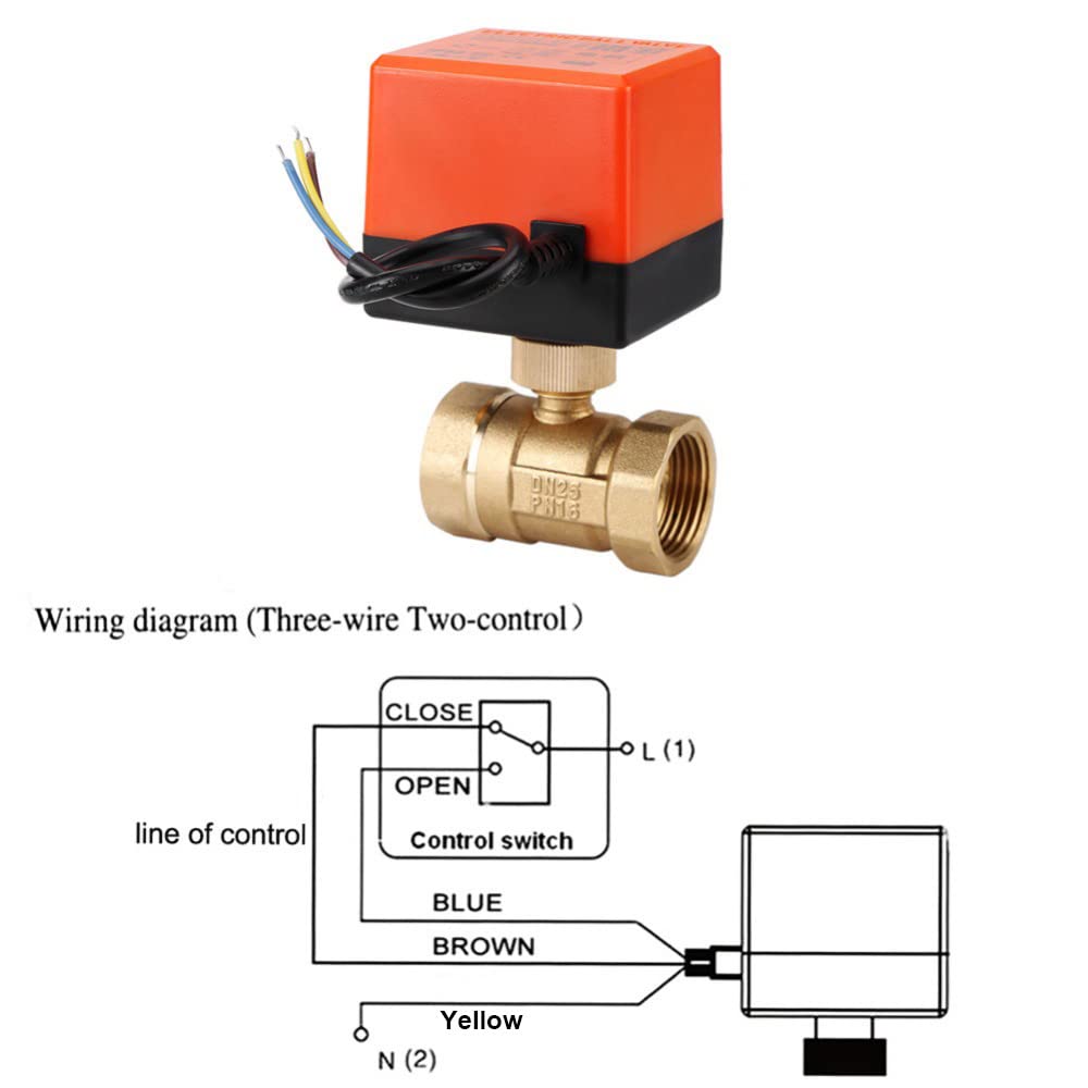 Regolatore di pressione dell'acqua, Regolatore 1/2" 3/4" 1" 2" Valvola a sfera elettrica Valvola a sfera elettrica in ottone con controllo a 3 linee e 2 punti,E
