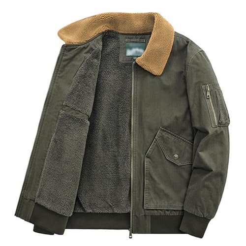 Men's Sherpa Lined Bomber Jacket Thick Trucker Lapel Thermal Outwear Cargo Winter Warm Fleece Lined Coat2