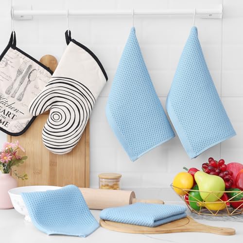Image of Homaxy 100% Cotton Waffle Weave Kitchen Dish Cloths, Ultra Soft Absorbent Quick Drying Dish Towels, 12 x 12 Inches, 12-Pack, Sky Blue