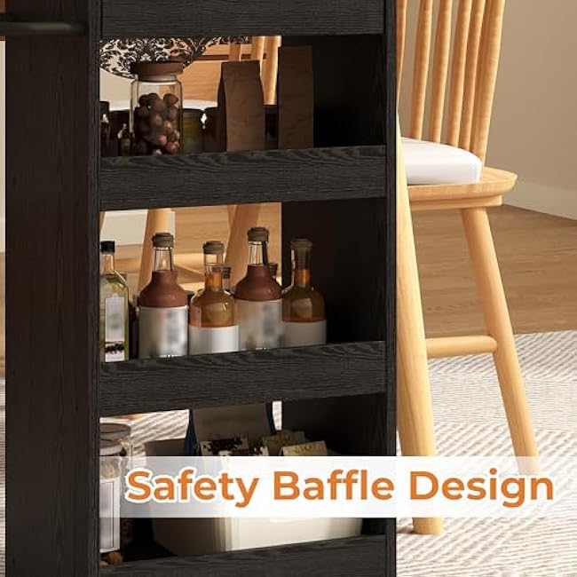 IRONCK Wood Storage Cart, 4 Tier Rolling Kitchen Cart on Wheels, Slide Out Utility Cart, Organizer Trolley with Handle, Drawer for Kitchen, Laundry, Bathroom, Black-zKJ3y47C