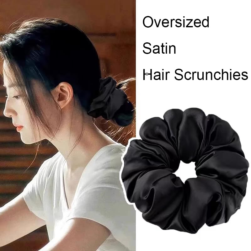 4 Pcs Oversized Satin Hair Scrunchies 5.2 inch Extra Large Scrunchie Satin Silk Hair Scrunchies Elastic Hair Ties Hair Bands Ponytail Holders for Women and Girls - Image 4