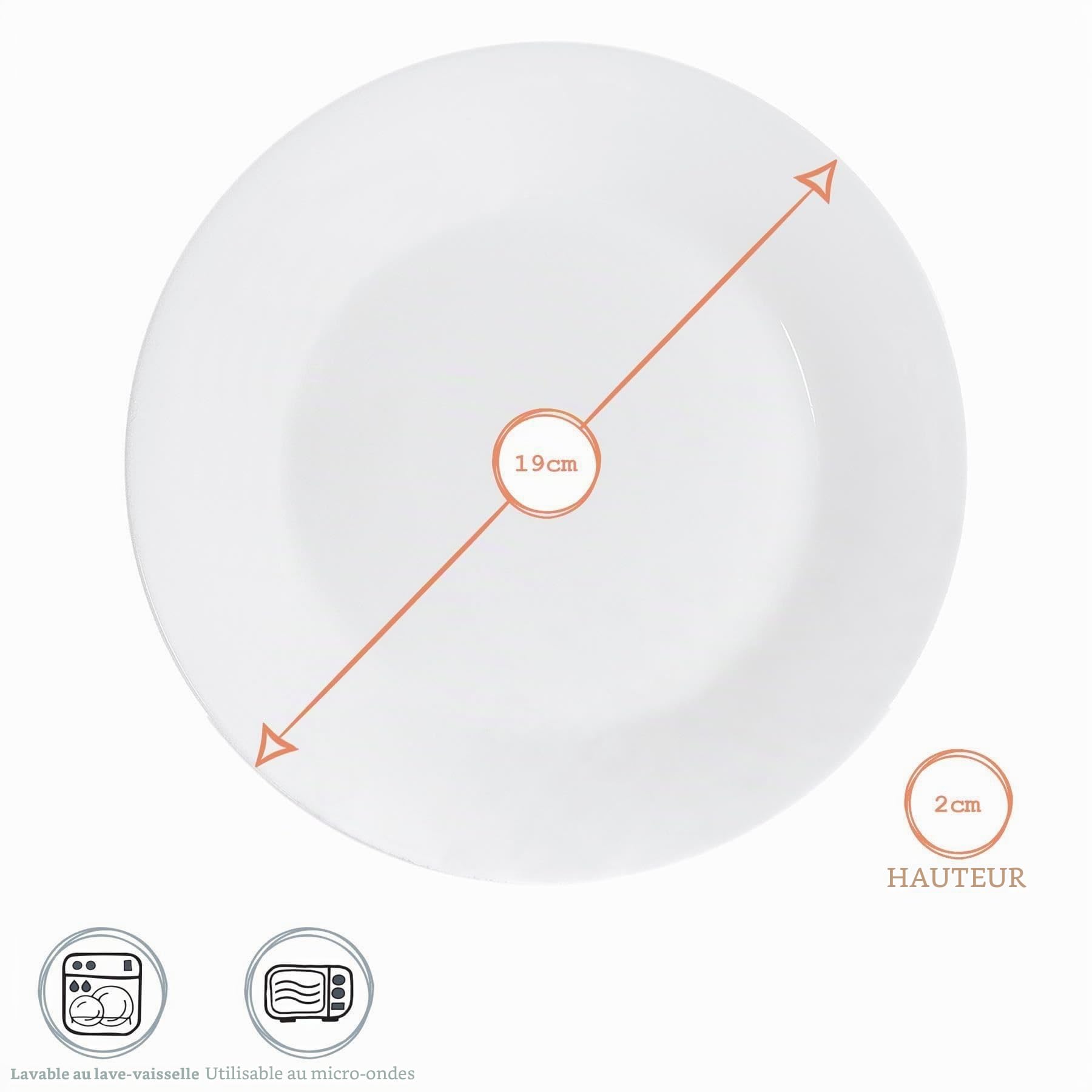 Argon Tableware 48X Blanc À Bord Grand Dessert/Petite Assiette à Dîner 19cm (7.5") - Portion Dîner Set Pain Plaque - Micro-Ondes et Lave-Vaisselle