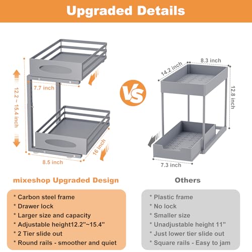 Image of Under Sink Organizer, 2 Tier Under Sink Organizers and Storage, Adjustable Height, Slide out Metal Cabinet Organizers, Pull out Cabinet Storage Drawer Shelf for Kitchen Bathroom (Gray, 1 Pack)